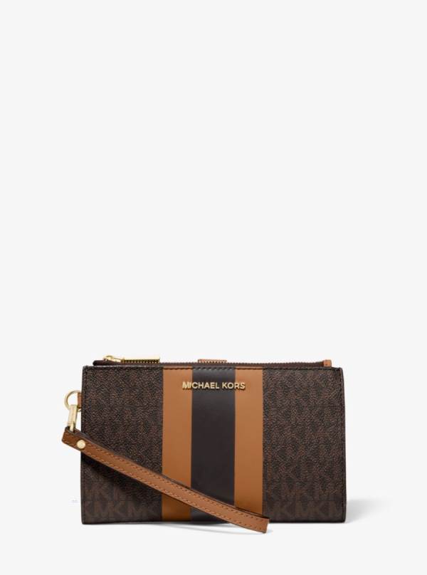 Damske Penazenky Michael Kors Adele Logo Stripe Smartphone Čokoláda Žlté - Doplnky Michael Kors Vypredaj | OCRID-5394